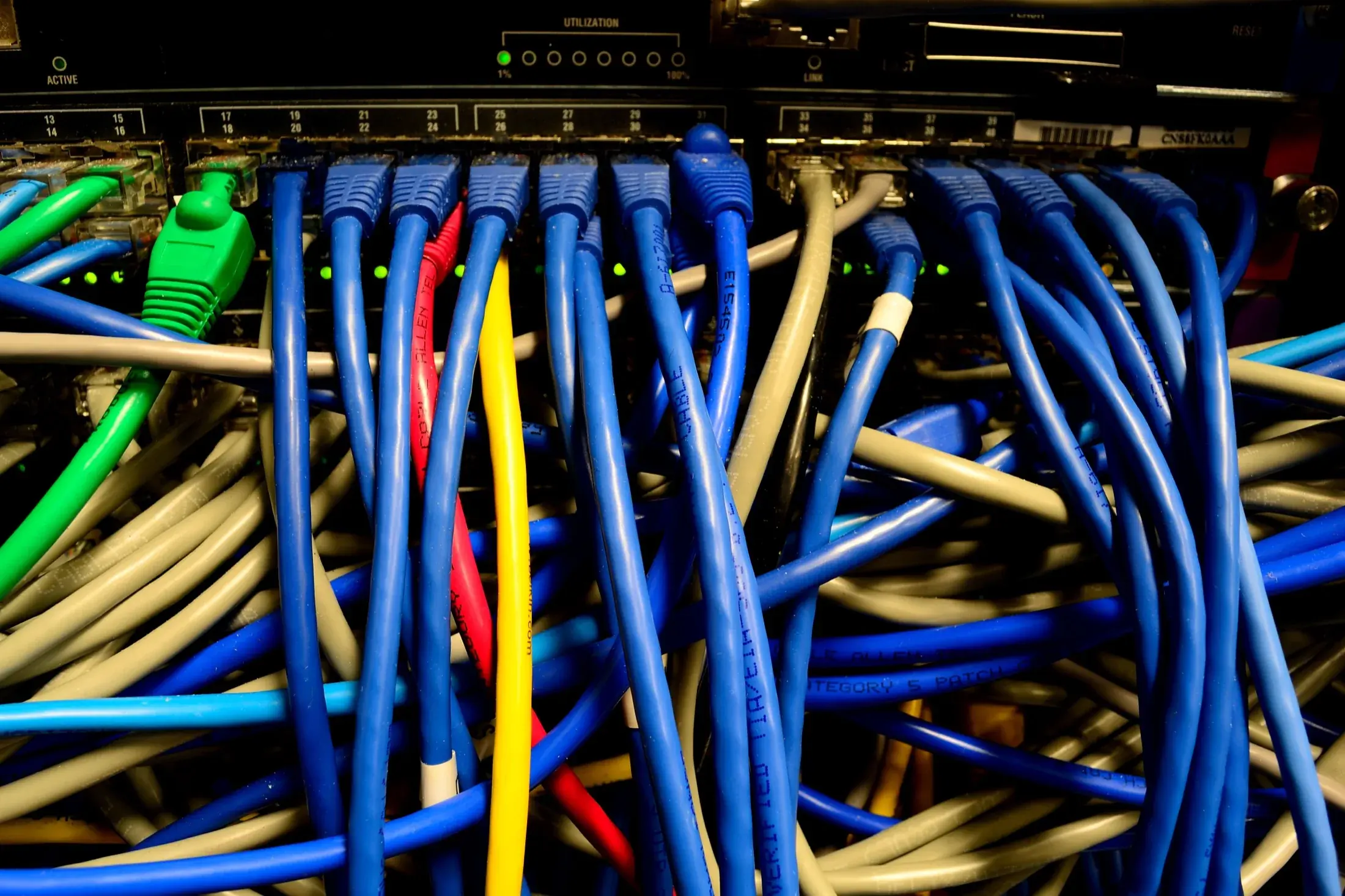 Enterprise rack with network switches and routers
