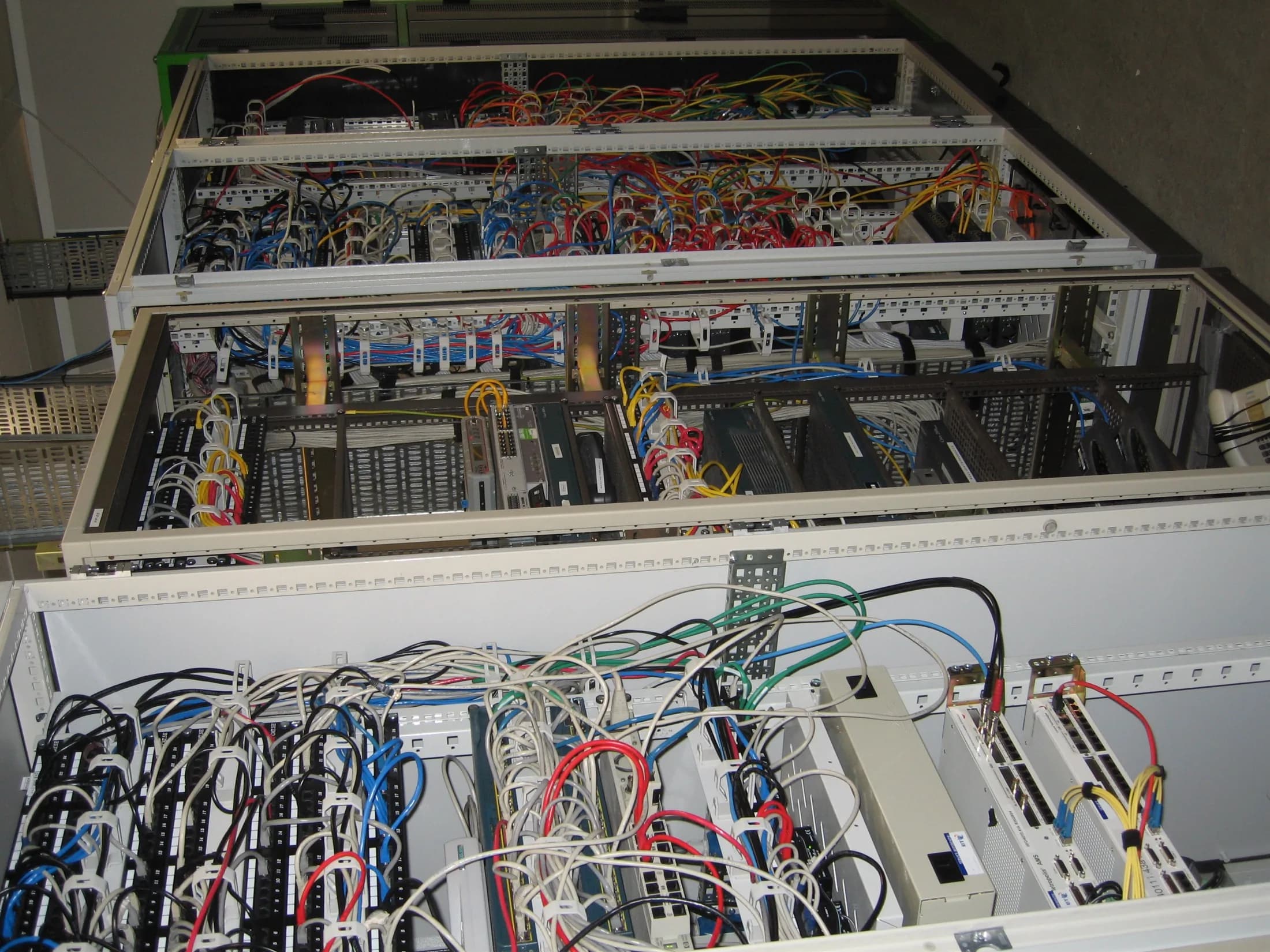 Network room with router switch and firewall deployment